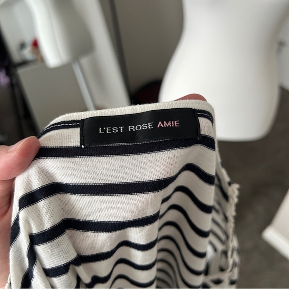 Jfashion Coquette “L’est Rose” White and Black Stripe Lace Ruffle Trim Top - Picture 7 of 8